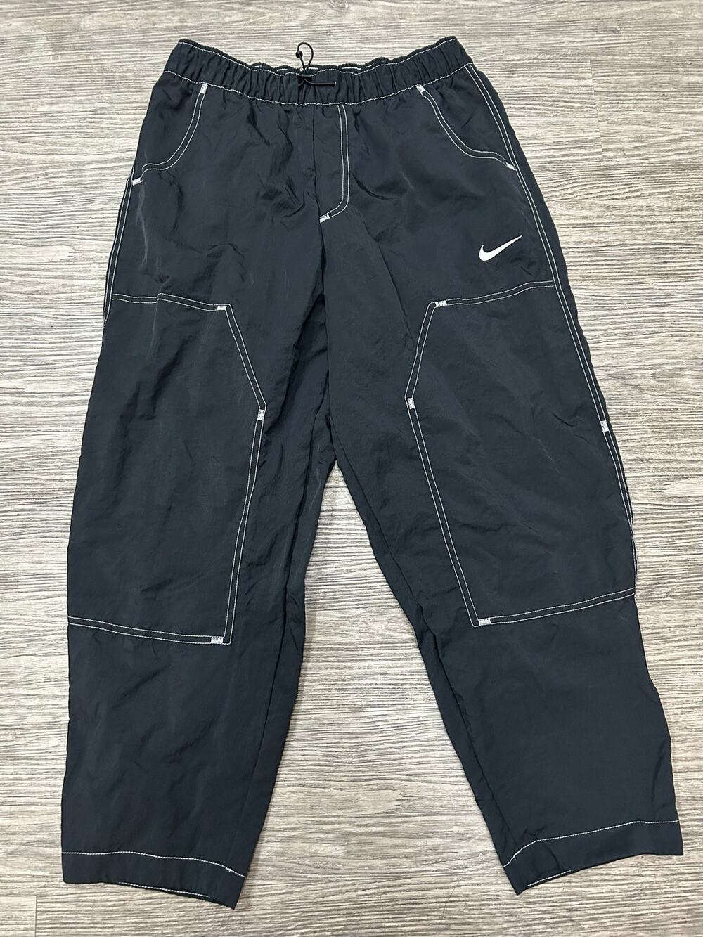 Vintage Nike Black Nylon Utility Cargo Pants Contrast Stitching Size Medium M